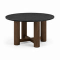 Table à manger ronde Ø 120 × H 75 cm, plateau noir effet marbre et pieds cannelés marron foncé