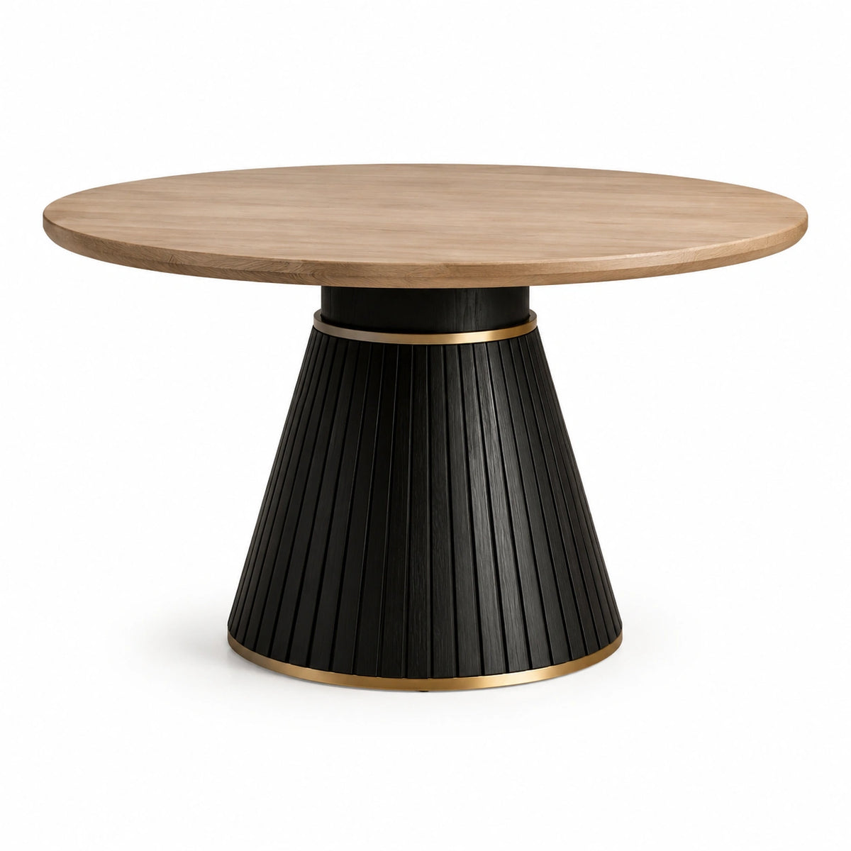 Table à manger ronde en bois naturel et métal noir avec détails dorés, Ø 120 × H 75 cm