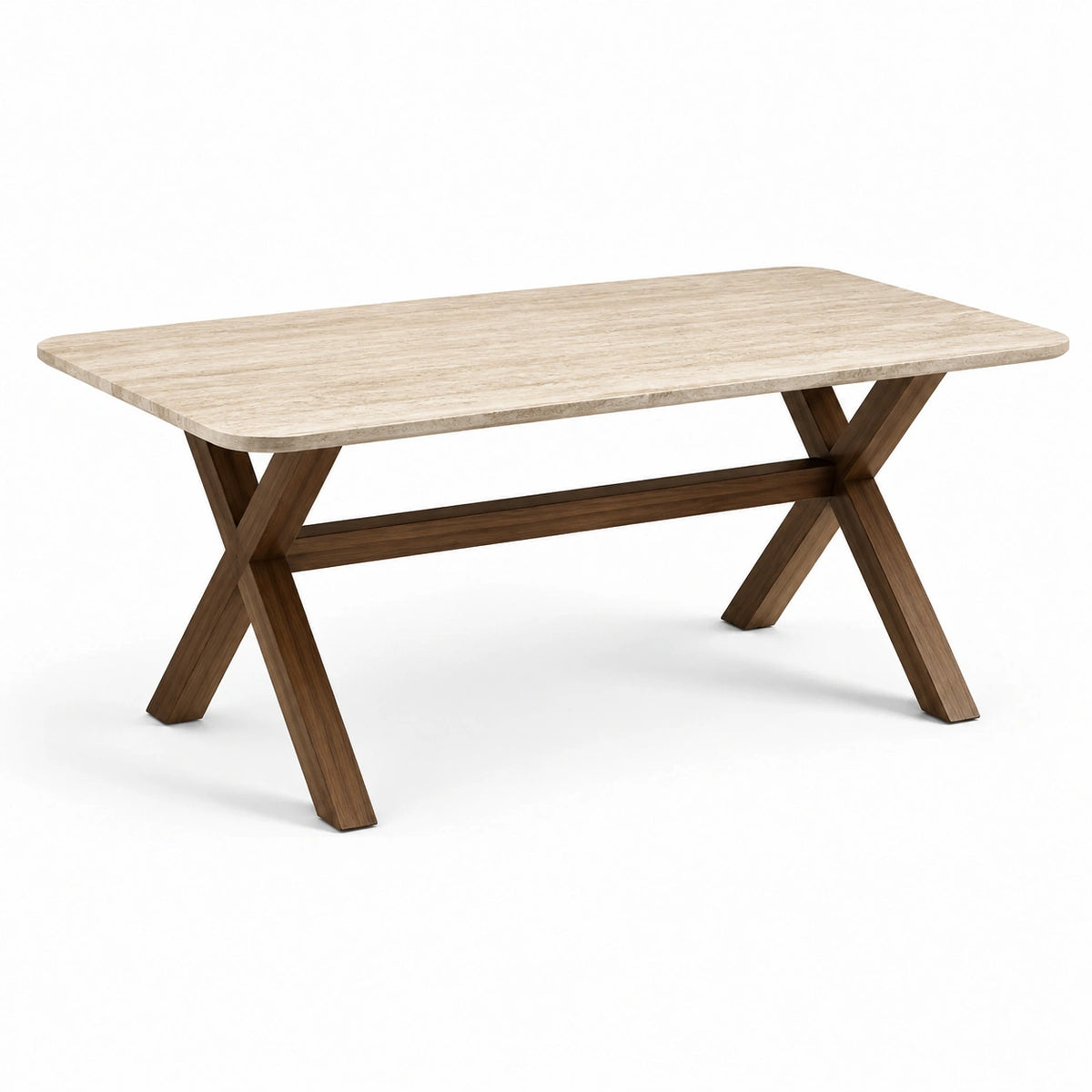 Table à manger rectangulaire contemporaine 160 × 90 × 75 cm, beige effet pierre et bois brun