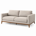 Canapé 2 places en tissu beige avec base en bois brun, 190 × 86 × 82 cm, style contemporain