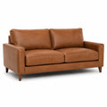 Canapé 3 places en similicuir cognac avec pieds en bois marron foncé, 210 × 90 × 86 cm