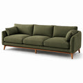 Canapé 3 places en tissu vert olive avec pieds en bois marron, 230 x 90 x 82 cm