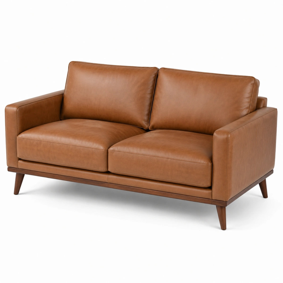 Canapé 2 places en revêtement effet cuir cognac avec pieds en bois brun, 170 × 90 × 85 cm
