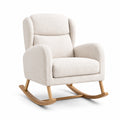 Fauteuil à bascule en tissu bouclé crème avec patins en bois marron clair, 76 × 92 × 101 cm