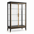 Vitrine Art déco noire et dorée 105 × 42 × 180 cm en bois, métal et verre avec 2 portes et 3 étagères