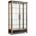 Vitrine contemporaine à 2 portes, métal doré, verre transparent et effet marbré noir, 100 × 40 × 190 cm