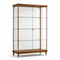 Armoire vitrine à 2 portes en bois, verre et métal, marron, doré et transparent, 100 × 40 × 180 cm