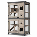 Enclos mobile multiniveau pour chat en bois clair, gris et noir, 90 × 60 × 170 cm