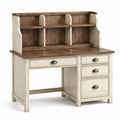 Bureau en bois blanc cassé et marron avec rangements, style campagne, 120 × 60 × 140 cm
