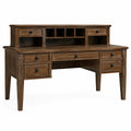 Bureau secrétaire en bois brun rustique avec 7 tiroirs et rangements, 150 × 65 × 120 cm