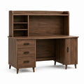 Bureau informatique moderne avec rangements, 3 tiroirs et 1 porte, 150 × 60 × 155 cm, marron effet noyer et noir