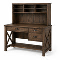 Bureau rustique avec surmeuble et rangements, 120 × 60 × 150 cm, marron foncé et noir