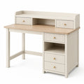 Bureau avec rangements, 5 tiroirs et 2 niches, 110 × 50 × 115 cm, blanc cassé, bois clair et doré