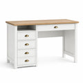 Bureau blanc et effet chêne clair avec 5 tiroirs et niche, 120 × 50 × 75 cm