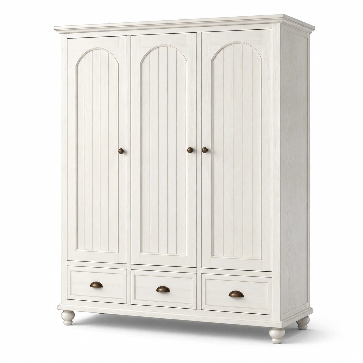 Armoire-penderie en bois blanc cassé à 3 portes et 3 tiroirs, style campagne, 160 × 55 × 200 cm