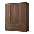 Armoire-penderie contemporaine brun foncé et doré à 4 portes et 4 tiroirs, 180 × 55 × 210 cm