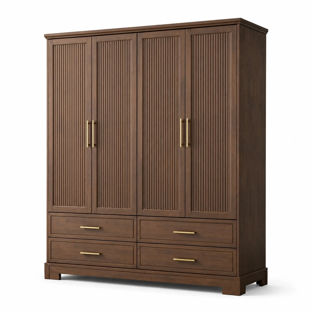 Armoire-penderie contemporaine brun foncé et doré à 4 portes et 4 tiroirs, 180 × 55 × 210 cm