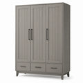 Armoire à 3 portes et 3 tiroirs en bois manufacturé gris taupe et noir, 150 × 55 × 200 cm