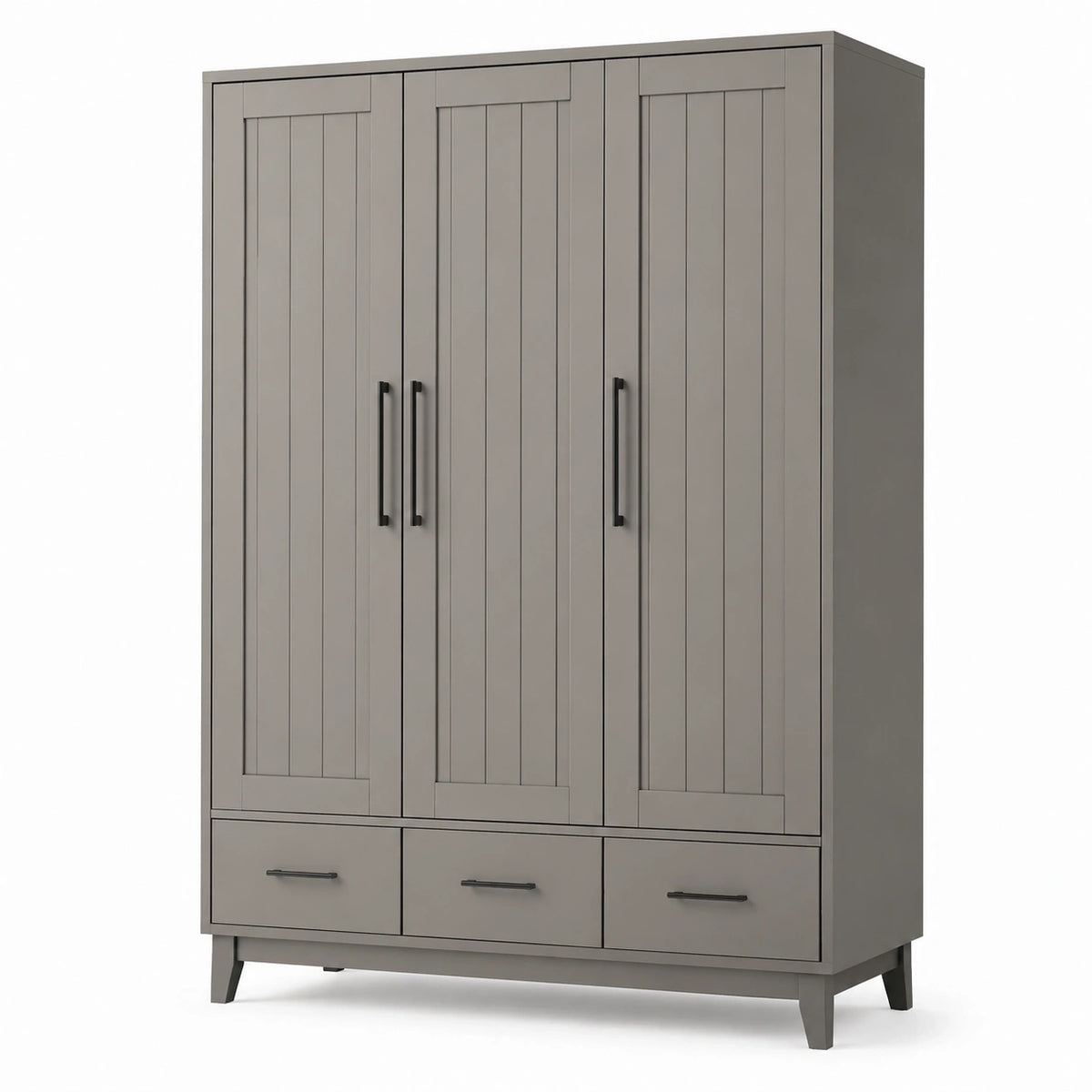 Armoire à 3 portes et 3 tiroirs en bois manufacturé gris taupe et noir, 150 × 55 × 200 cm