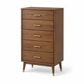 Commode haute à 5 tiroirs, 70 × 40 × 120 cm, brun noyer avec détails dorés, style rétro