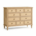 Commode à 10 tiroirs en bois naturel et cannage beige, 150 × 45 × 105 cm