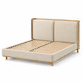 Lit double 160 × 200 cm en bois naturel et tissu bouclé beige avec sommier à lattes