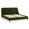 Lit double rembourré en velours vert olive avec tête de lit à panneaux verticaux, 174 × 220 × 110 cm, couchage 160 × 200 cm