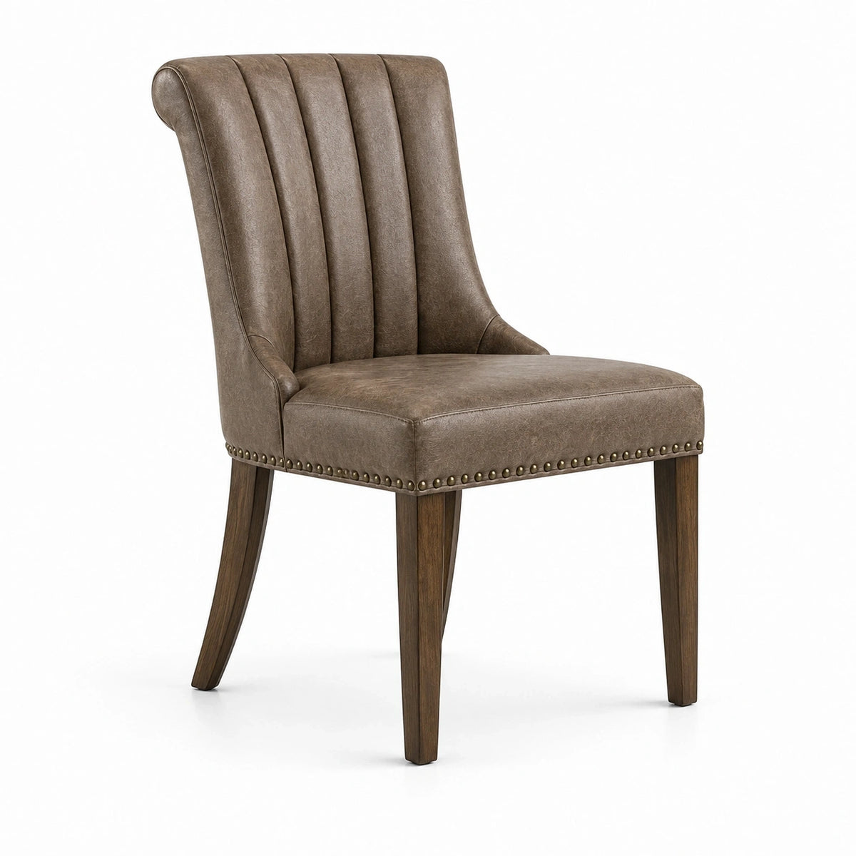 Chaise en similicuir taupe avec dossier rembourré à bandes verticales, 58 × 66 × 94 cm