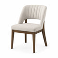 Chaise en tissu texturé beige et bois brun avec dossier cannelé, 55 × 59 × 82 cm