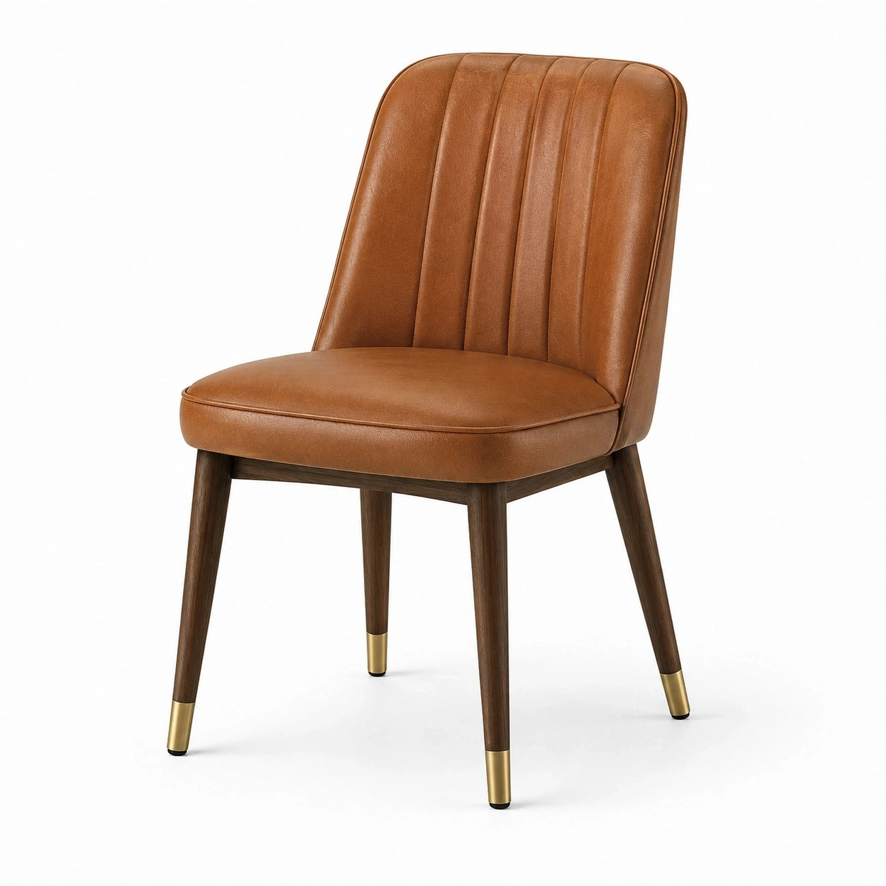 Chaise rembourrée rétro 54 × 61 × 84 cm, aspect cuir cognac, pieds brun foncé avec embouts dorés