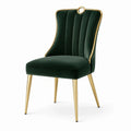 Chaise de salle à manger en velours vert foncé et métal doré avec dossier rembourré, 52 × 58 × 90 cm