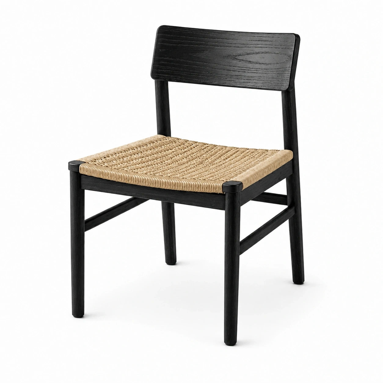 Chaise en bois noir avec assise en fibres naturelles tressées, 48 × 52 × 80 cm